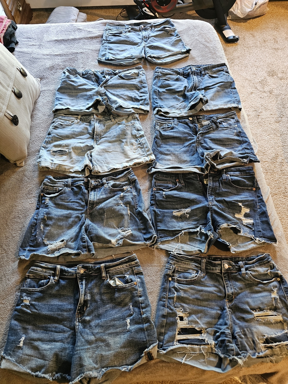 9 Pairs Of Womens Distressed Denim Shorts - Blue